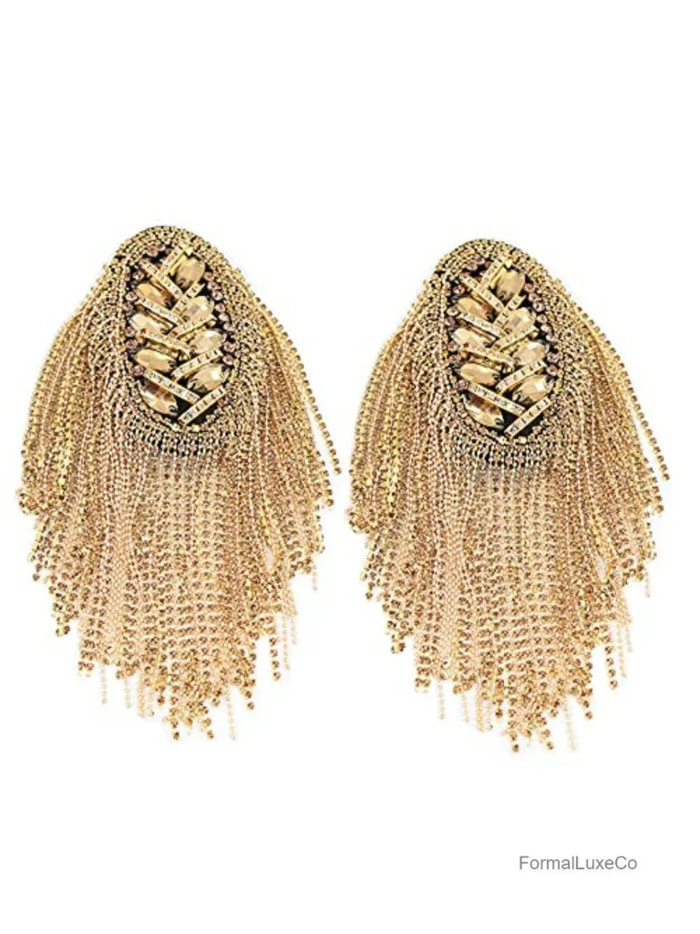 Rhinestone Tassel Shoulder Epaulet Spike Chain Brooch Pins for Costume Party